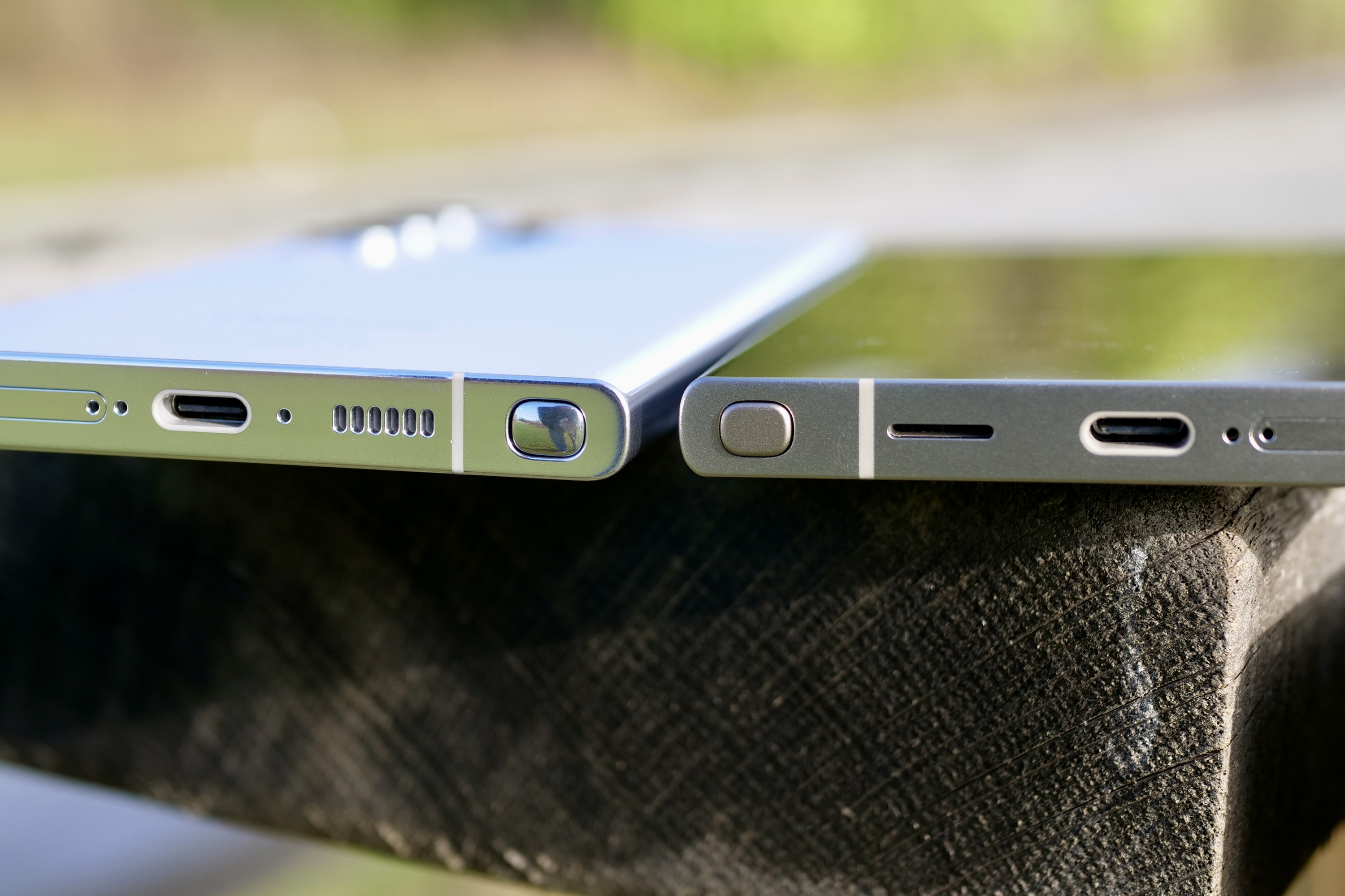 The Galaxy S23 Ultra and Galaxy S24 Ultra's S Pen slots.