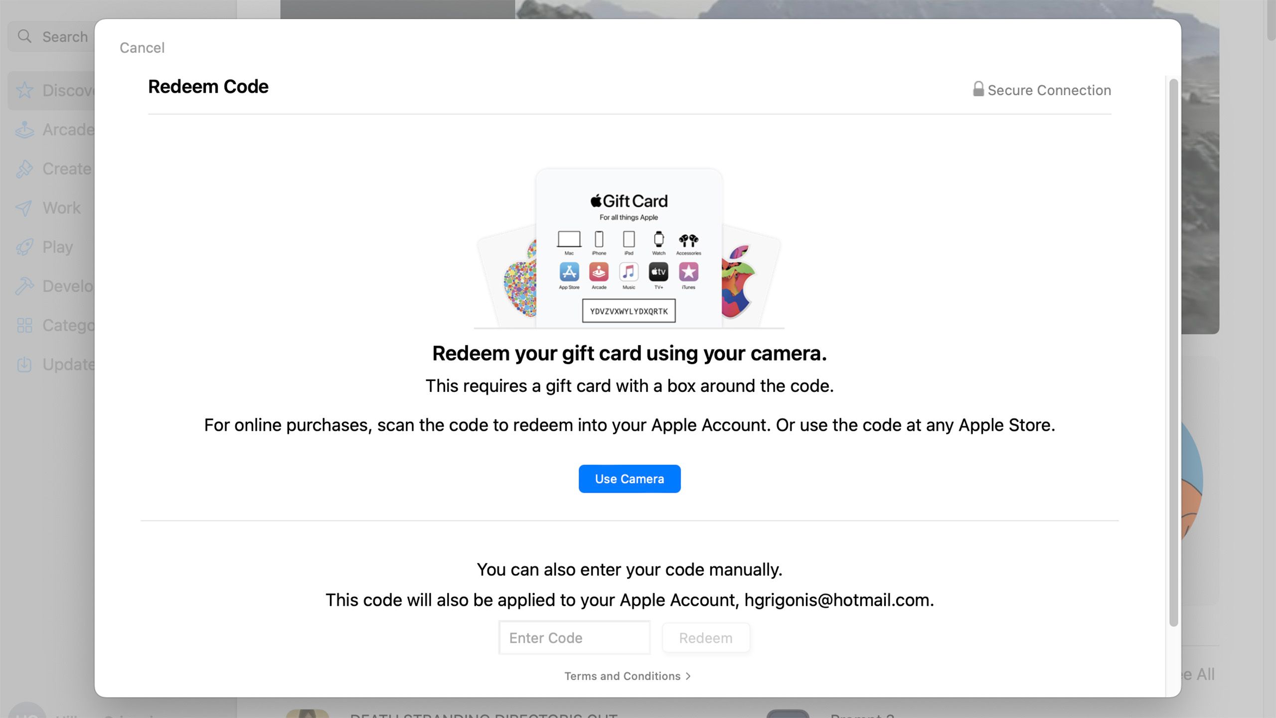 A screenshot of how to redeem an Apple gift card on Mac