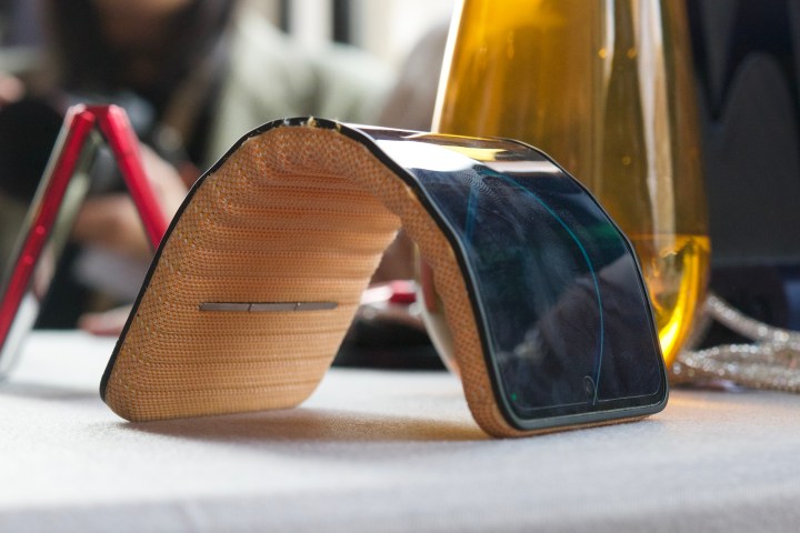 Motorola's concept folding phone sitting on a table.