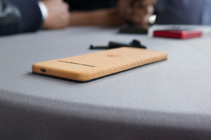 Motorola's concept phone laying face-down on a table.