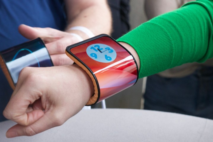 Someone wearing Motorola's concept folding phone on their wrist.