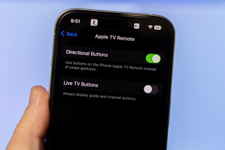 The settings for the Apple TV Remote app on an iPhone.