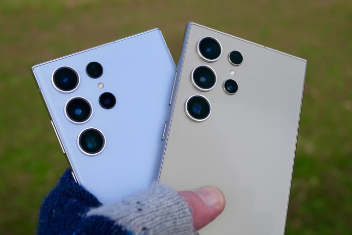 The Samsung Galaxy S24 Ultra and Galaxy S23 Ultra's camera modules.