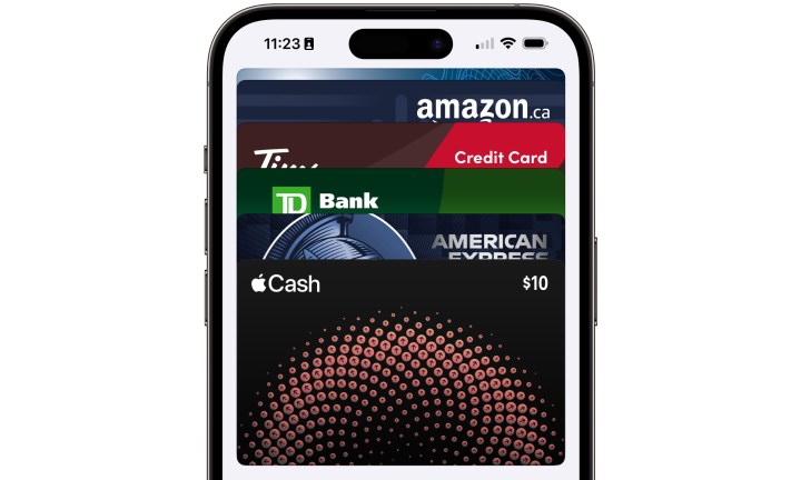 Apple Wallet on iPhone showing Apple Cash and other payment cards.