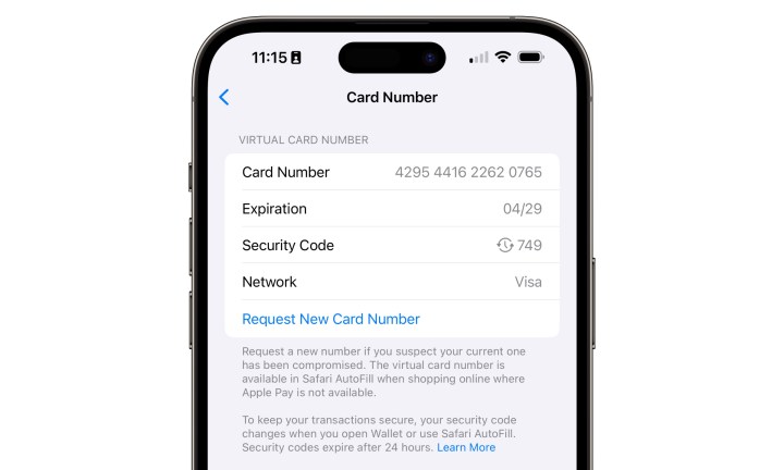 Apple Cash Virtual Card Number in iOS 17.4.