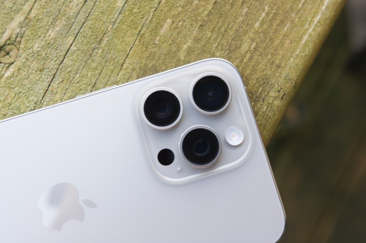 Close-up view of the cameras on the iPhone 15 Pro Max.