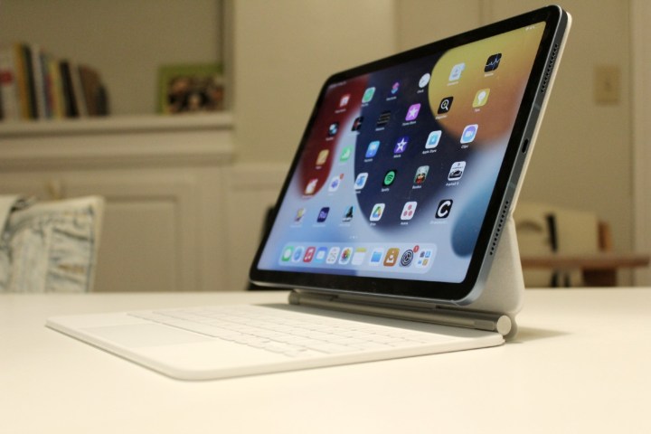 The iPad Air attached to the Magic Keyboard.