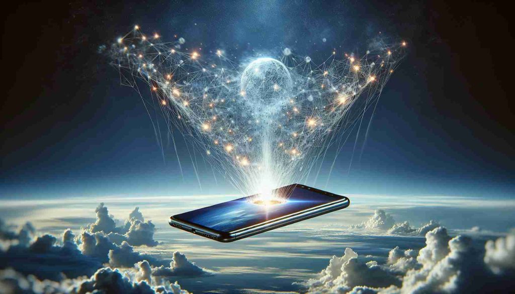 A highly detailed and realistic image portraying the concept of breaking the bonds of terrestrial networks. Picture a smartphone hovering in mid-air as ethereal chains, radiating with glowing patterns depicting network signals, shatter around it. Above the device, the boundless expanse of the sky unfolds, symbolizing endless possibilities and the revolution of technology reaching towards this new height. The phone represents an unspecified brand, detaching from the constraints of ground-based networks, heralding the advent of a digital revolution.