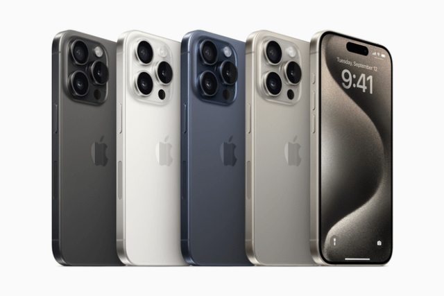 iPhone 15 Pro and iPhone 15 Pro Max will be available in four stunning new finishes: black titanium, white titanium, blue titanium, and natural titanium.