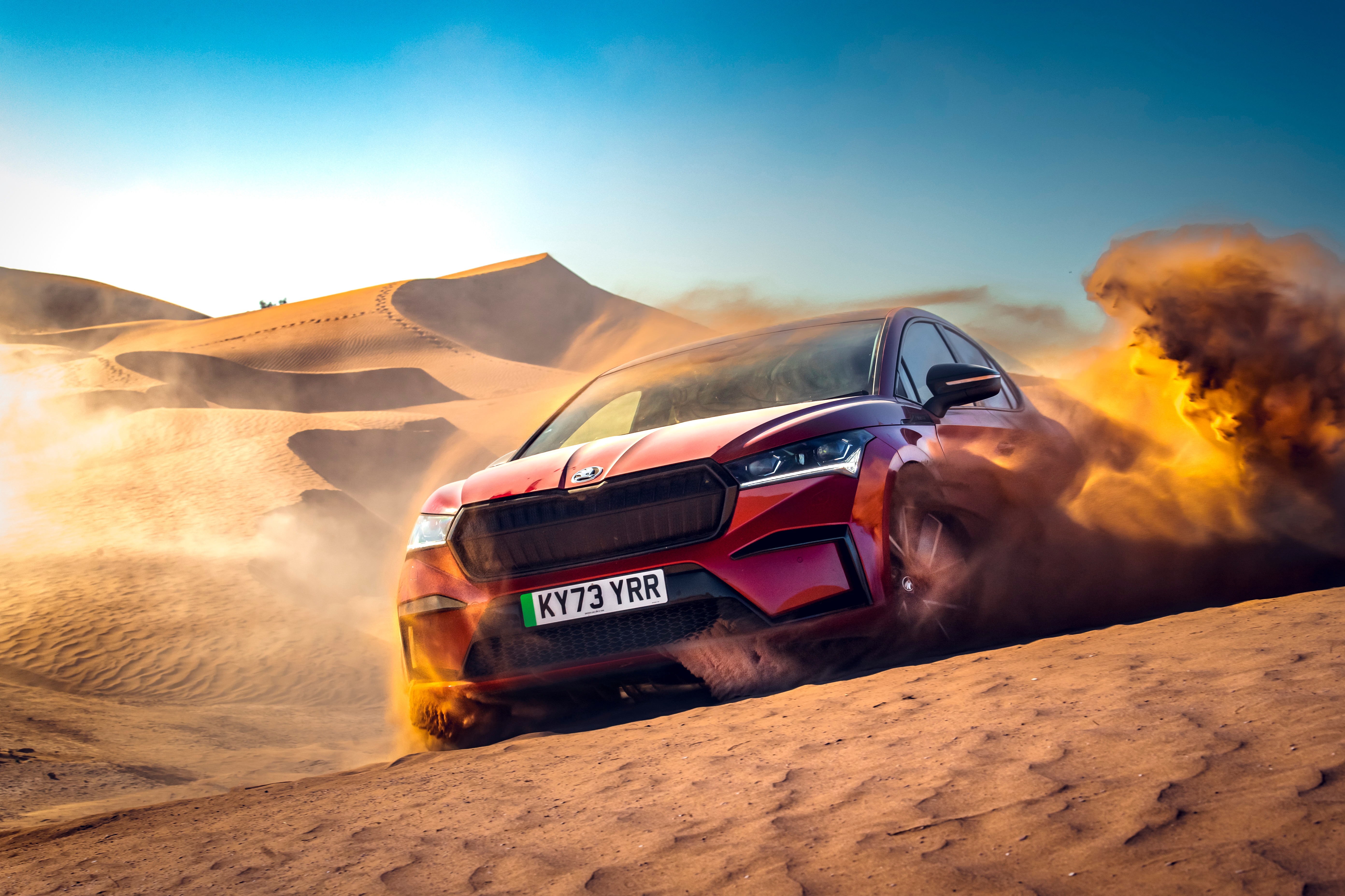 This Skoda Enyaq test car is 286hp and all-wheel drive, which means it’s a lot of fun when you stumble across some dunes in Morocco