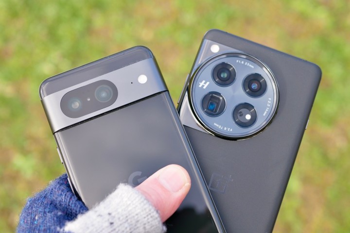 The OnePlus 12 and Google Pixel 8's camera modules.