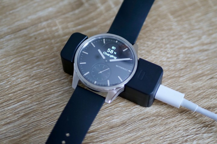 The Withings ScanWatch 2 on charge.