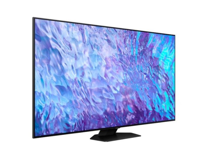 The Samsung 55-Inch Class QLED 4K Q80C on its included stand, at a side angle.