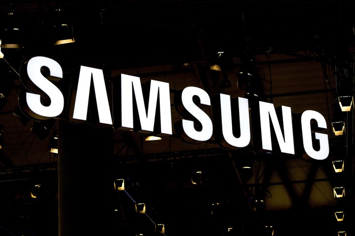 Samsung logo sign at the Mobile World Congress.