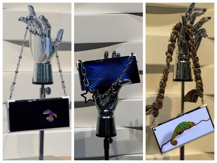 Photos of the Honor V Purse with various chain accessories.