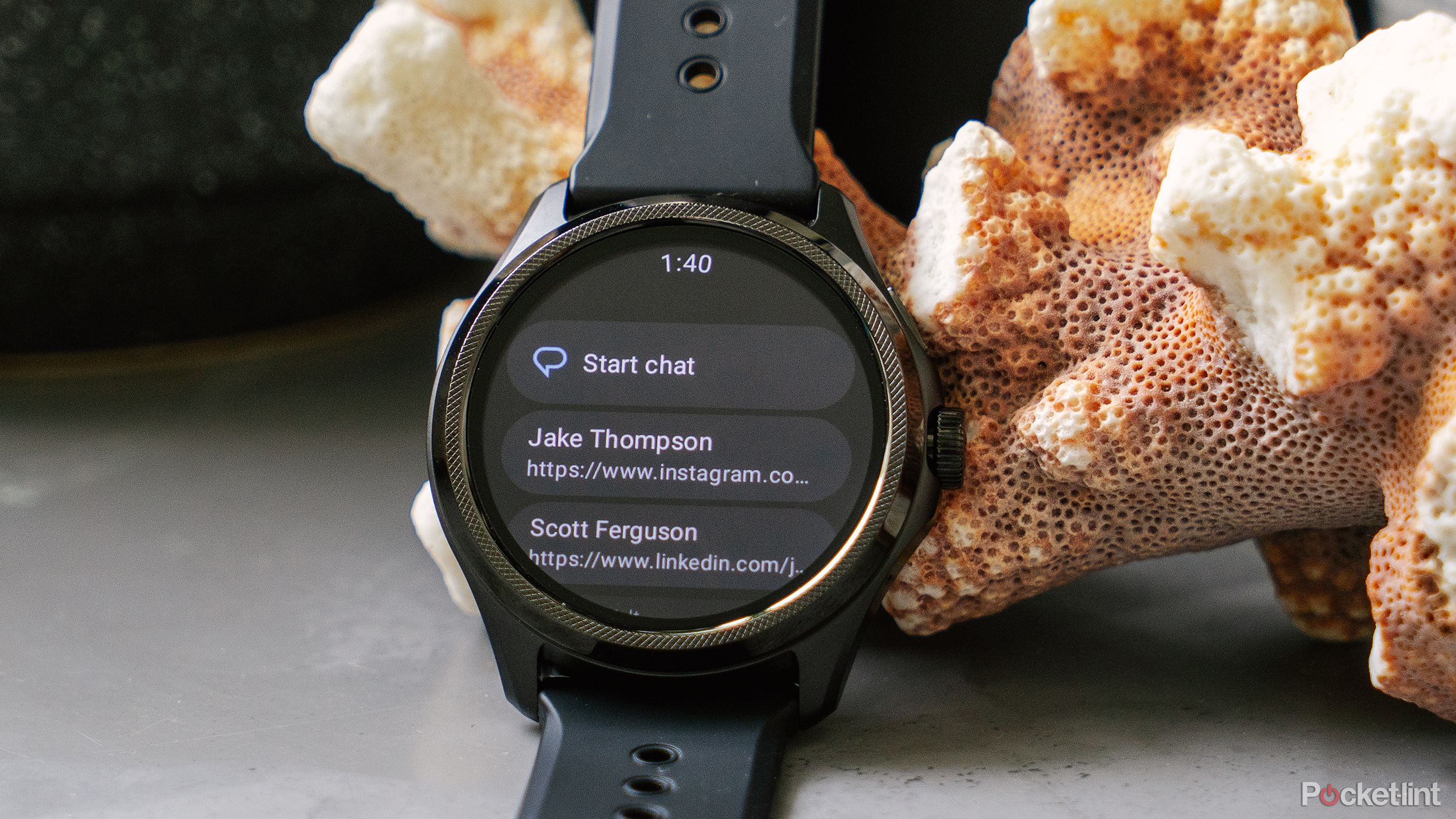The Google Messages app is displayed on the TicWatch Pro 5.