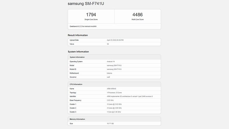 Samsung Galaxy Z Flip 6's alleged benchmark