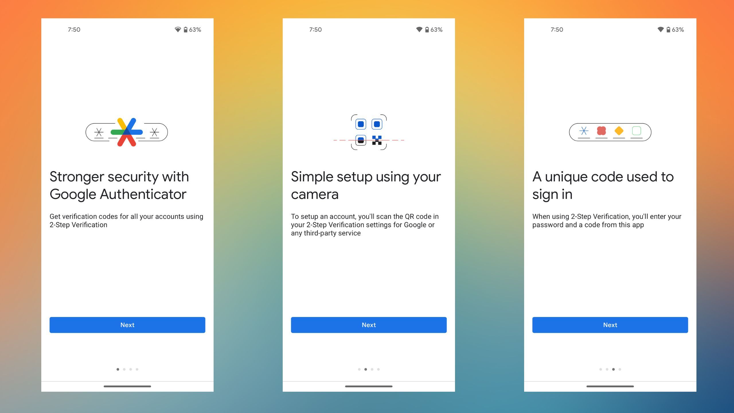 Screenshots of the Google Authenticator app