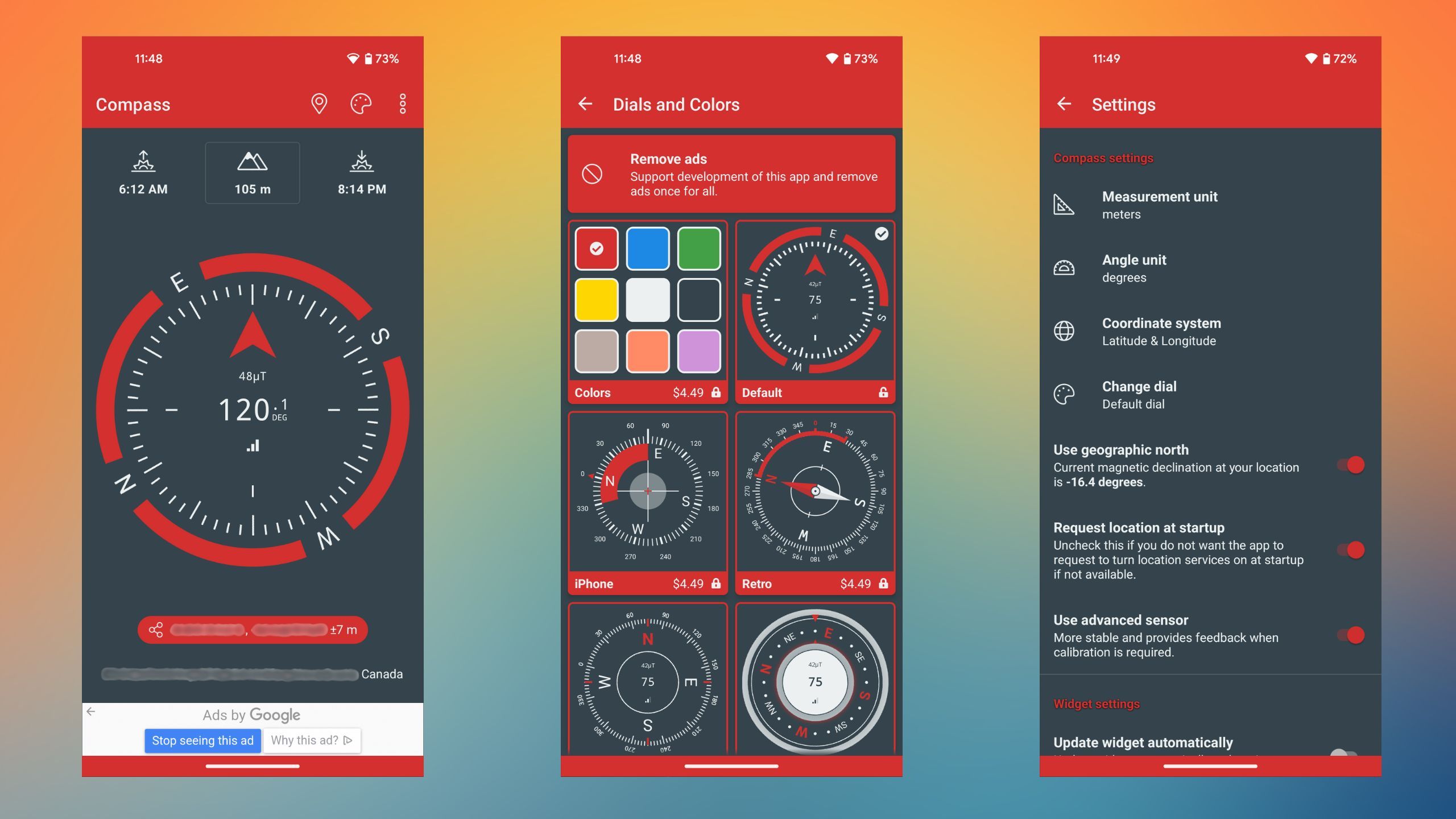 Screenshots of the Compass app