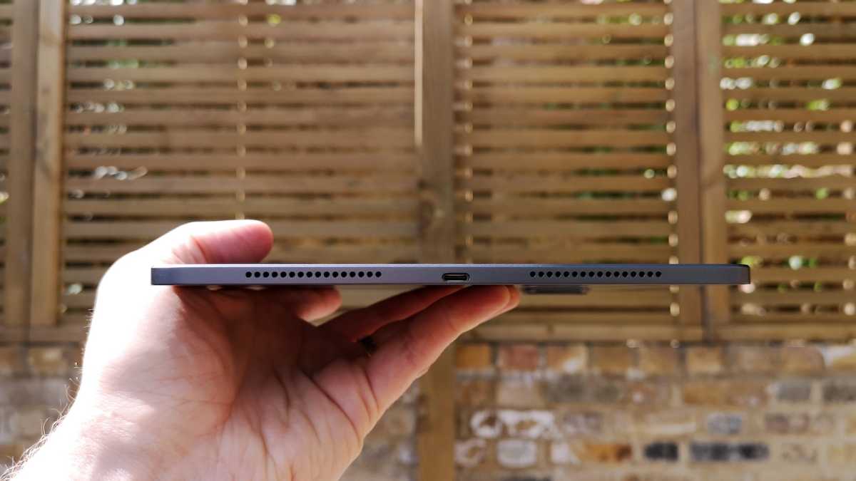 A close-up of the right-hand edge of the Xiaomi Pad 6S Pro