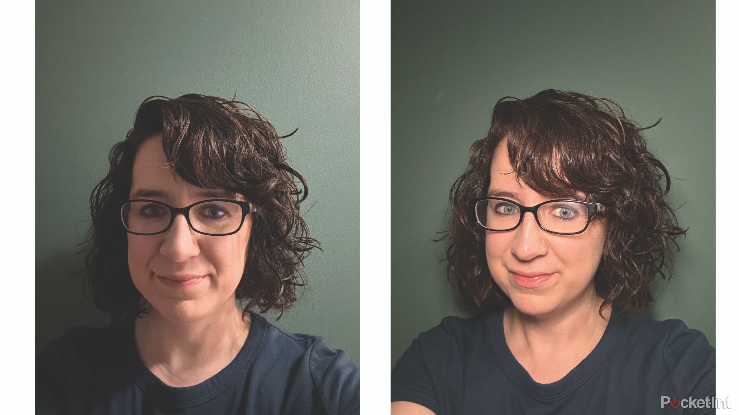 Selfies comparing with and without the Newmowa selfie light