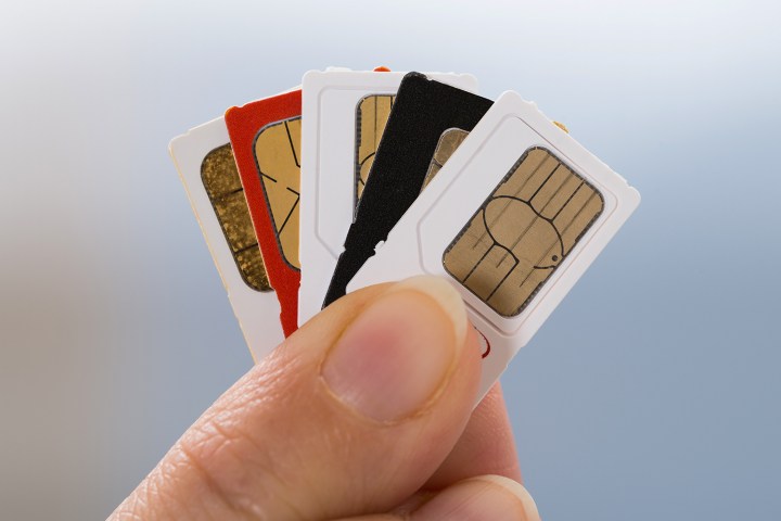 Personal holding five SIM cards fanned out.